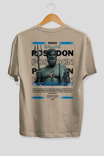 Ankhises Tricou supradimensionat Poseidon 1 Mythology cu imprimeu pe spate, p...