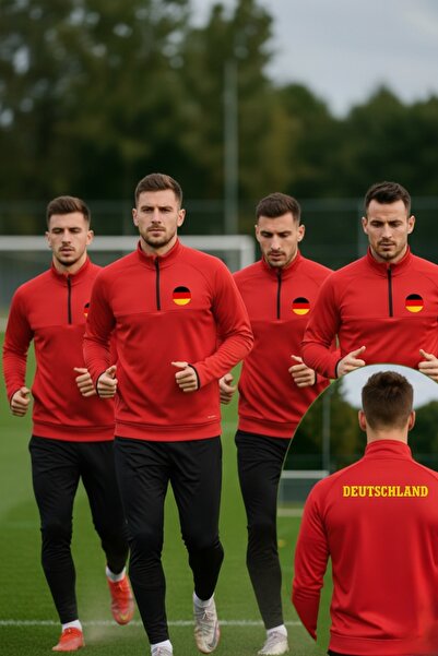 SARI DEUTSCHLAND ALMANYA YARIM FERMUARLI DALGIÇ KUMAŞ EŞOFMAN ÜST