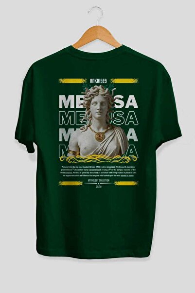 Ankhises Tricou Medusa 3 Mythology cu imprimeu pe spate, verde, supradimensio...