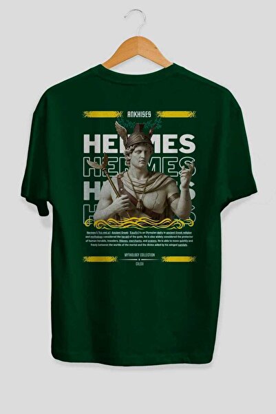 Ankhises Hermes 1 Mythology Πράσινο μπλουζάκι με στάμπα στην πλάτη, ανδρικό γ...