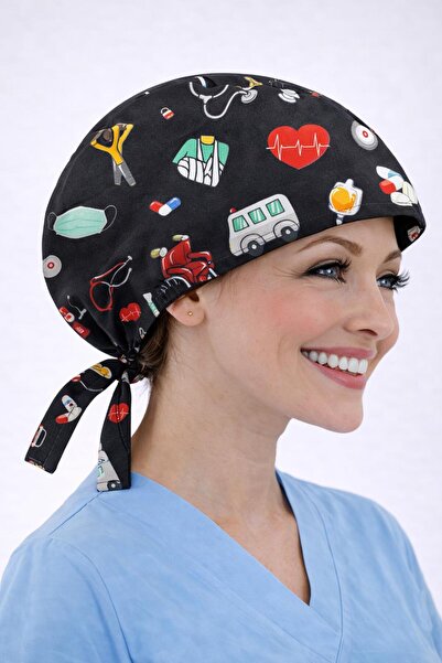 Dr. Mitra Cerrahi Bone Medikal Doktor Hemşire Hastane Bonesi Unisex -Siyah Ma...