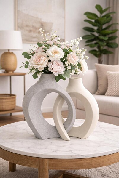 Store vazo Lithora İç İçe Modern Vazo 2’li Set – Dekoratif Minimal Salon & Ma...