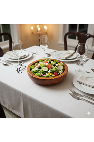 Krb Ahsap وعاء خشبي كبير، وعاء سلطة، وعاء زينة للوجبات الخفيفة 25 سم