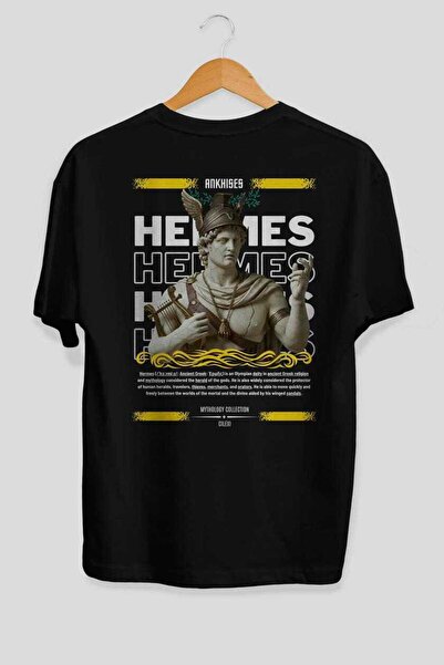 Ankhises Μπλουζάκι Hermes 2 Mythology με στάμπα στην πλάτη, μαύρο oversize, α...