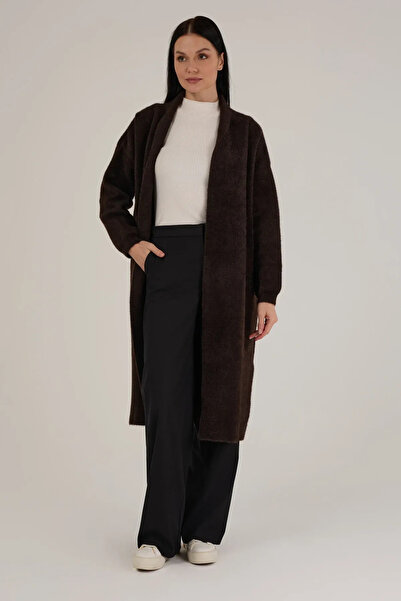 Jupe Women's Shawl Collar Angora Textured Long Cardigan