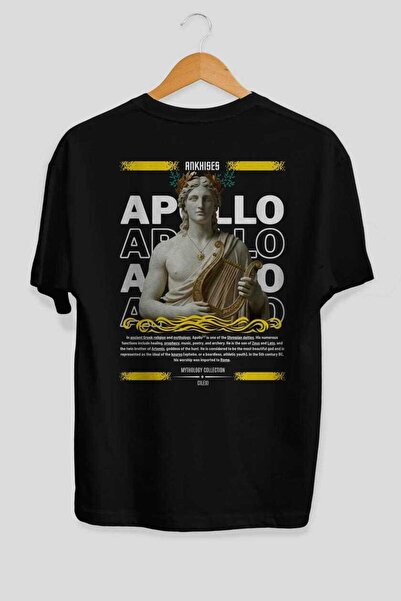 Ankhises Tricou Apollo 1 Mythology cu imprimeu pe spate, negru, supradimensio...