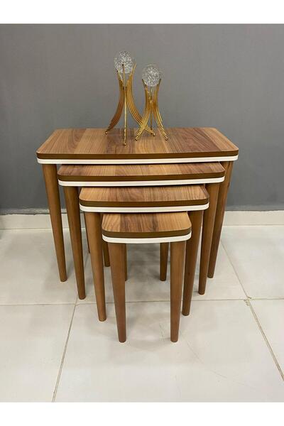 deniss home 4 Lü Lüx Ahşap Zigon Sehpa