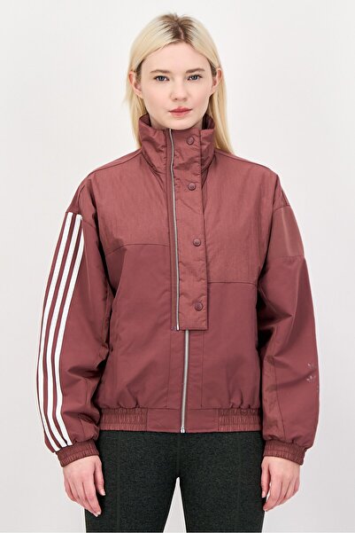 adidas Women Sportswear Fit Long Sleeve Outdoor Bold Jacket, Burgundy