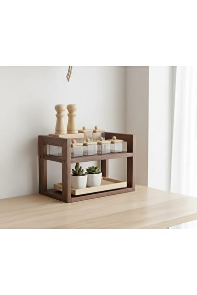 Ev dekka Ahşap 2 Katlı Baharatlık Standı - Tezgah Üstü Düzenleyici Raf - Mode...