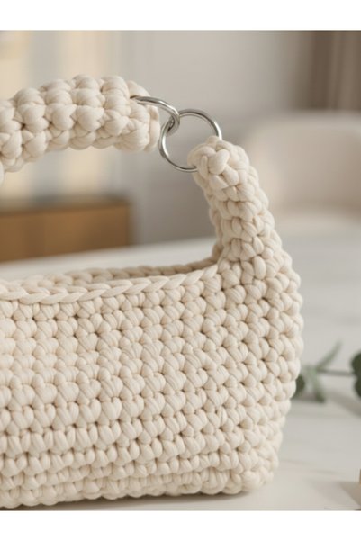 MONJER Women's Hand-Knitted Combed Cotton Thread Magnetic Baguette Bag