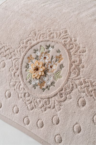 VELANORA HOME 6 Pieces of 3D Embroidered Premium Dowry Hand Towels 50X90 cm 100% Cotton and Velvet