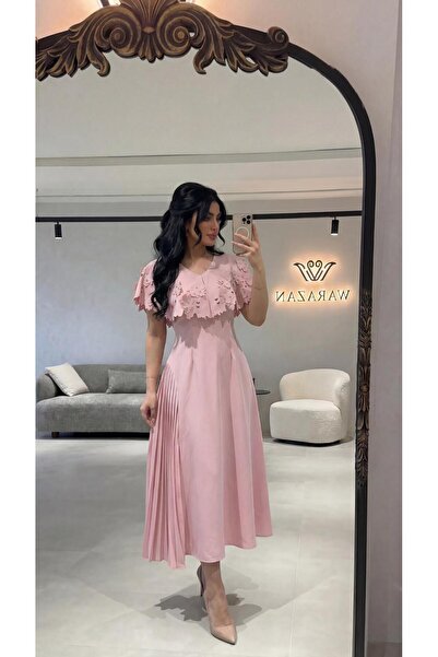 Warazan فستان باودر بكاب وكسرة بليسيه