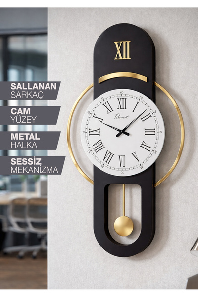 Racart Hareketli sarkaç, Cam Yüzeyli, Metal halkalı, Dekoratif Duvar Saati RO...