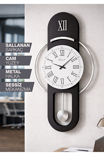 Racart Hareketli sarkaç, Cam Yüzeyli, Metal halkalı, Dekoratif Duvar Saati RO...