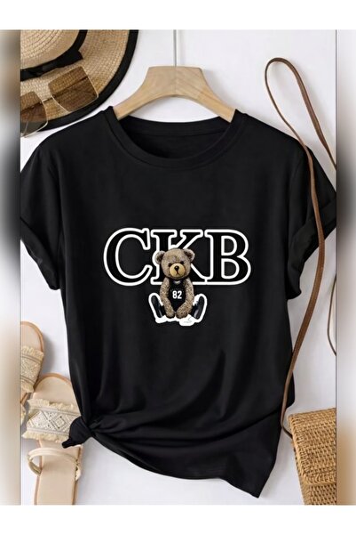 TİMİSİVA Unisex Oversized Sanatsal Printed Crew Neck Short Sleeve Black T-Shirt