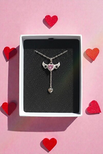 BLIZGANTIS Gümüş Hareketli Melek Kanatlı 316L Çelik Kalp Kolye - 14 Şubat Sev...