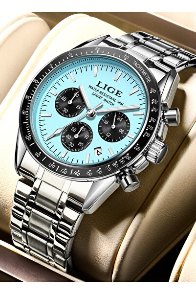 Lige Turquoise Dial Steel Functional Classy Men's Wristwatch