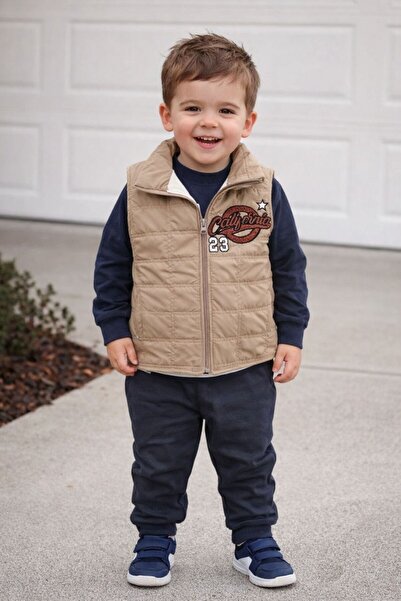 AYDEDE KİDS Boy's Printed Vest 3-Piece Set Casual Stylish Sports Combination