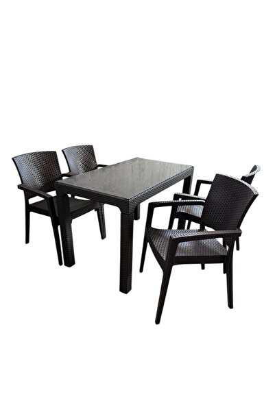 nar sokağı Zeugma 70x120 Cm Camlı Rattan Bahçe Balkon Masa Takımı