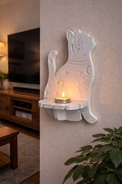 Karra Art Dekoratif Kedi Figürlü Beton Duvar Mumluğu – Tealight Mumluk