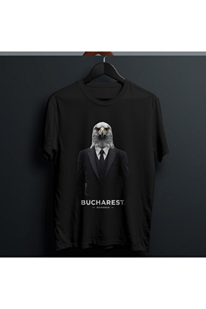 TİMİSİVA Unisex Oversized Sanatsal Printed Crew Neck Short Sleeve Black T-Shirt