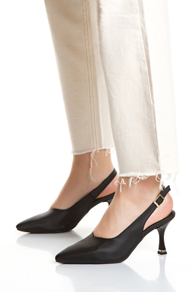 elvinshoes حذاء نسائي بكعب رفيع من Ovis مصنوع من الساتان الأسود