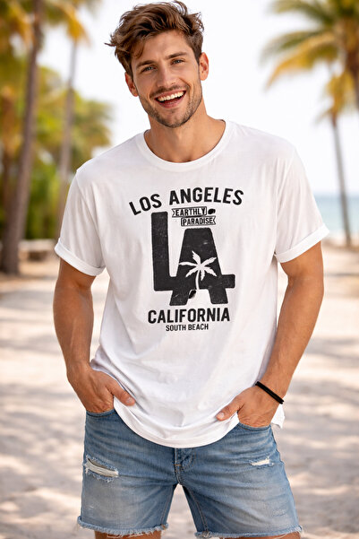 ArtYus Los Angeles California Printed Summer Themed Cotton Relaxed Fit Round ...