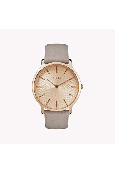 Timex Women's Gray Leather Watch, Rose Gold Dial | Tw2r49500