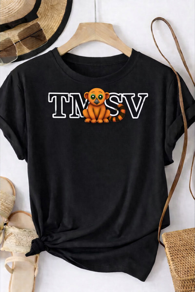 TİMİSİVA Unisex Oversized Sanatsal Printed Crew Neck Short Sleeve Black T-Shirt