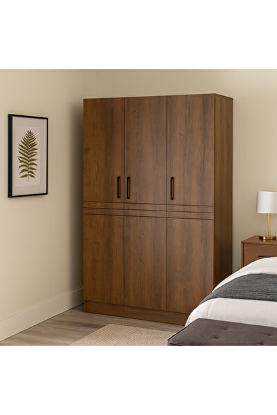 Arnohome Wooden wardrobe with two doors and shelves - modern brown storage ca...