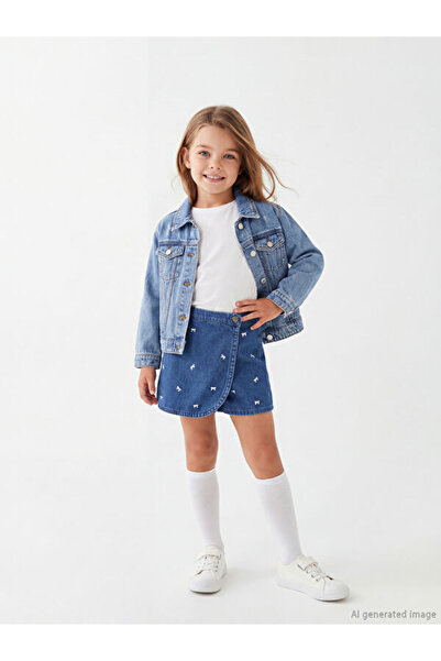 LC Waikiki Sparkling Choices Ribbon Embroidered Girls' Jean Shorts from Shini...