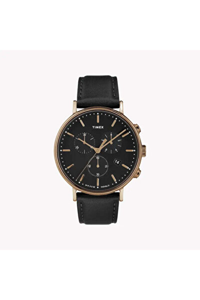Timex Men's Black Leather Watch, Rose Gold Case | Tw2t11600