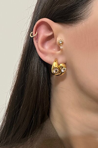 Okko Store Çelik Taşlı Su Damlası 2'Li Küpe