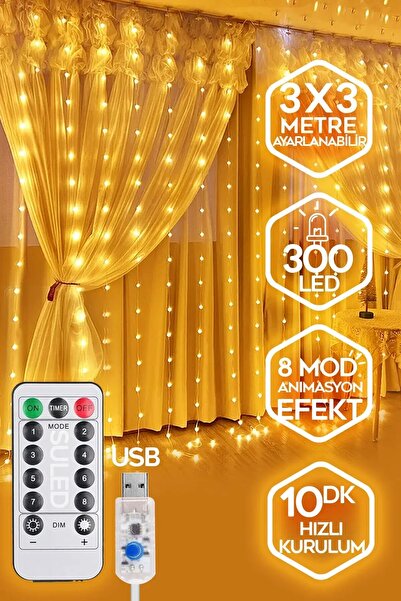 AUTA Perde LED 300 LED Işık 10 Sarkıt 8 Mod Uzaktan Kumandalı 3x3 Metre Peri ...