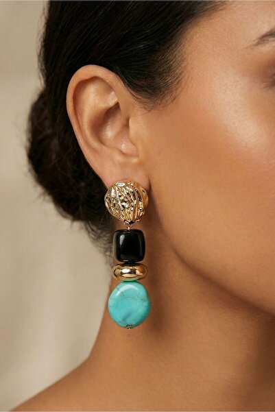 Osha Aksesuar Gold Plated Turquoise Acrylic Dangle Earrings