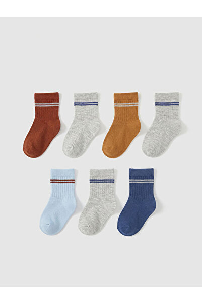 LC Waikiki Rmz Gi̇yi̇m Farkiyla Striped Baby Boy Socks 7-Pack