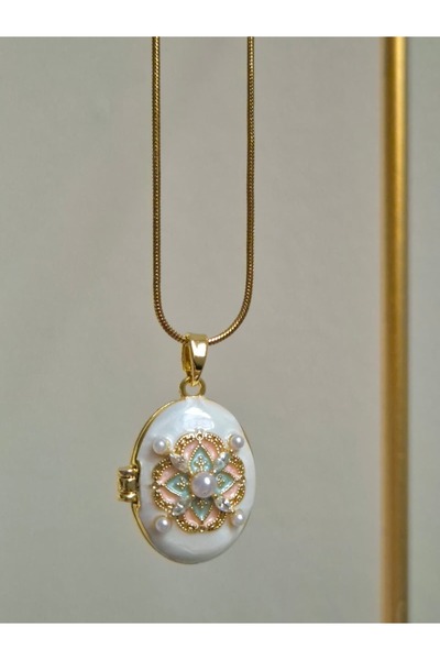 Haze Mineli Açılabilen Kapaklı Fotoğraf Koyulabilen Çelik Kararmaz Gold Kolye