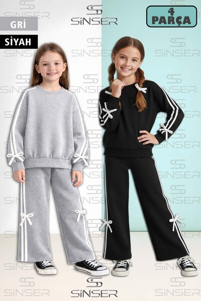 SS SİNSER Детски спортен екип за момичета с 2 части, с панделки и детайли с п...