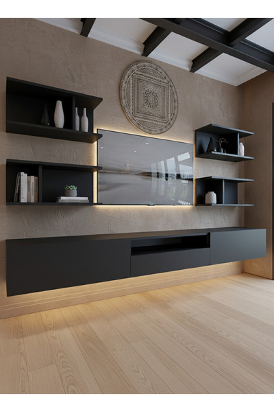 WALL-MOUNTED TV STAND WITH RECITAL LED - ANTHRACITE -W6013-4