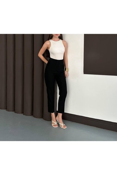 SUYA US WEAR بنطلون نسائي من القماش بخصر مرتفع - تصميم أنيق وكلاسيكي بأرجل مستقيمة