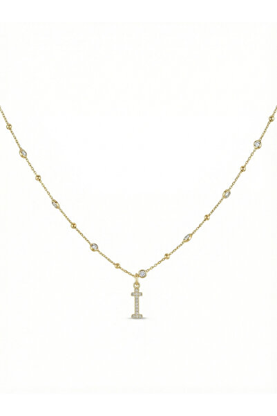Queen Silver Jewelry 925 ayar gümüş. beyaz zirkon taşlı, top zincirli, harfli...