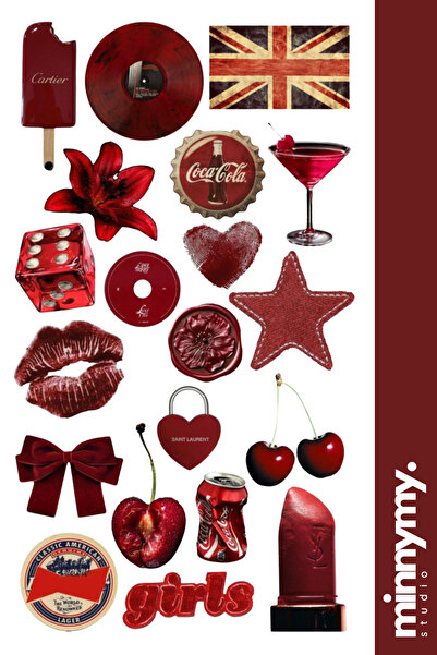 Minnymy Red Collection Vintage Sticker, Çıkartma, Ajanda, Günlük, Planlayıcı,...