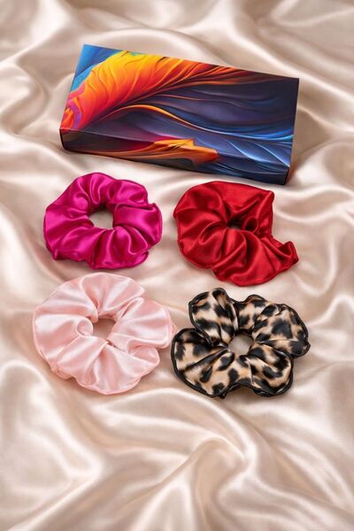 Jermo Kadın 4 ' Lü Saten Saç Lastik Toka Seti