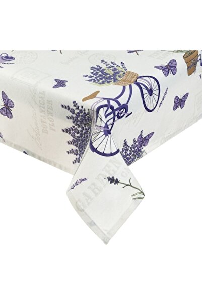 OEM Ecru Tablecloth with Lavender & Bicycle Pattern 180x140cm