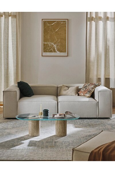 elissa home Soft Kanepe Modüler İkili Modül Koltuk , Keten , Kırık Beyaz 210 cm