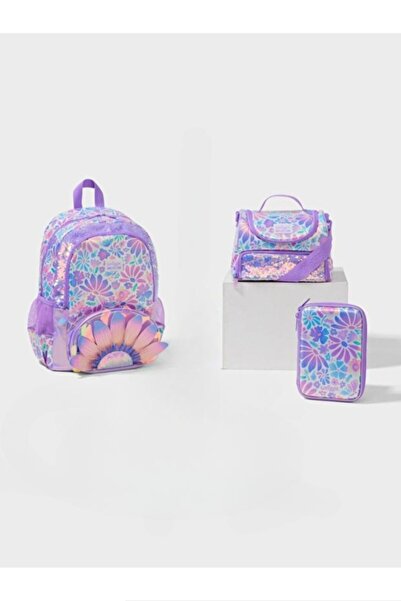 SMIGGLE Bloom Floral Patterned Girls' 3-Piece School Set – Backpack + Lunch B...