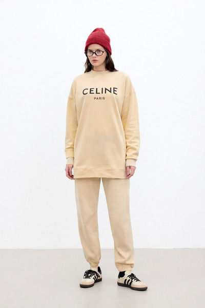 Markazzi Women's Crew Neck Printed Oversize Top and Bottom Tracksuit Set