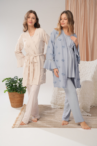 Lohussa New Season Blue Jacquard Summer Special Design Maternity Pajama Set