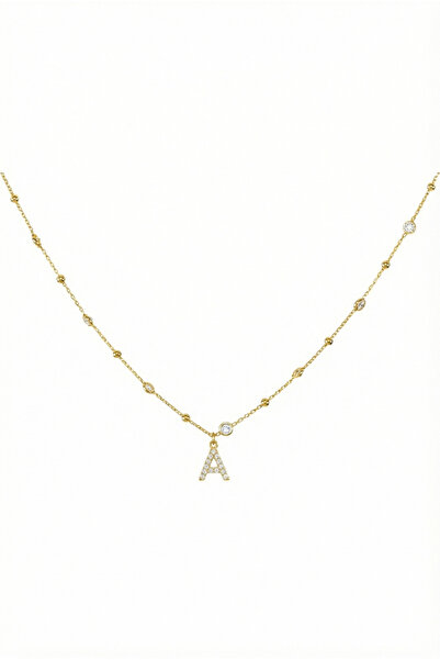 Queen Silver Jewelry 925 ayar gümüş. beyaz zirkon taşlı, top zincirli, harfli...