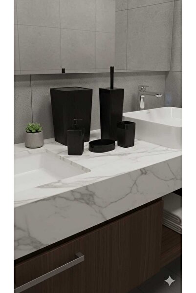 sitil eviniz 5 Parça Kare Banyo Seti - Çöp Kovası WC Fırçası Sıvı-Katı Sabunl...